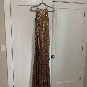 Badgley Mischka gold sequin gown